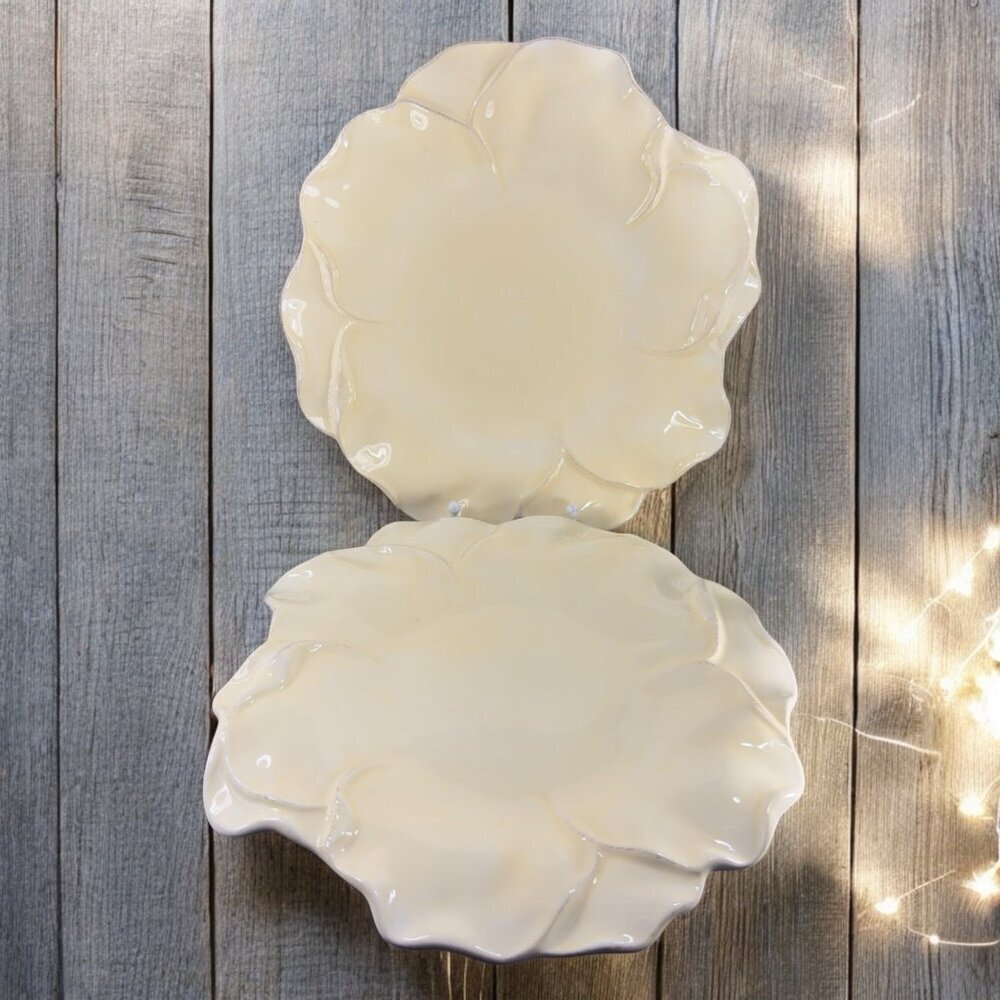 Roscher Flower Antique Butter Yellow Dish Plate 11inch Flower Shape Plate‎ Set 2